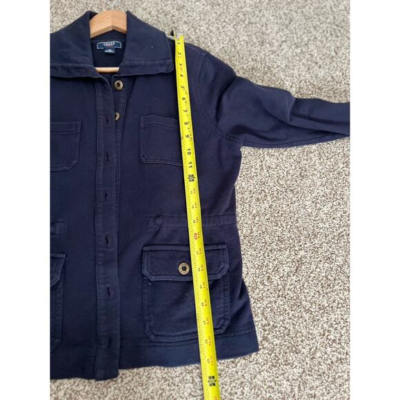 CHAPS Women’s Navy Blue 100% Cotton Jacket Size M Pockets Buttons. - Picture 8 of 9